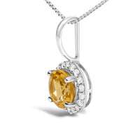 10K Gold Gemstone and 1/10 Cttw Diamond Accent Halo Pendant Necklace