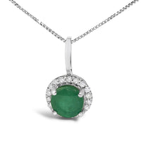 10K Gold Gemstone and 1/10 Cttw Diamond Accent Halo Pendant Necklace