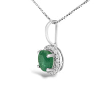 10K Gold Gemstone and 1/10 Cttw Diamond Accent Halo Pendant Necklace