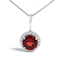 10K Gold Gemstone and 1/10 Cttw Diamond Accent Halo Pendant Necklace