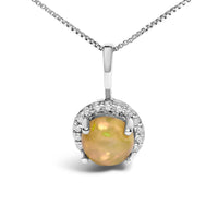 10K Gold Gemstone and 1/10 Cttw Diamond Accent Halo Pendant Necklace