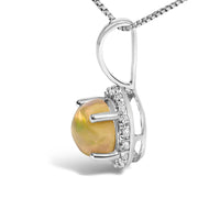 10K Gold Gemstone and 1/10 Cttw Diamond Accent Halo Pendant Necklace