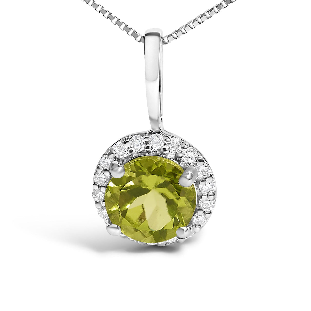 10K Gold Gemstone and 1/10 Cttw Diamond Accent Halo Pendant Necklace
