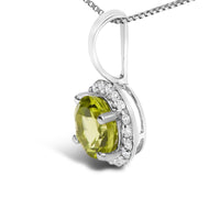 10K Gold Gemstone and 1/10 Cttw Diamond Accent Halo Pendant Necklace