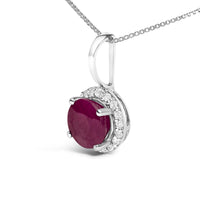 10K Gold Gemstone and 1/10 Cttw Diamond Accent Halo Pendant Necklace
