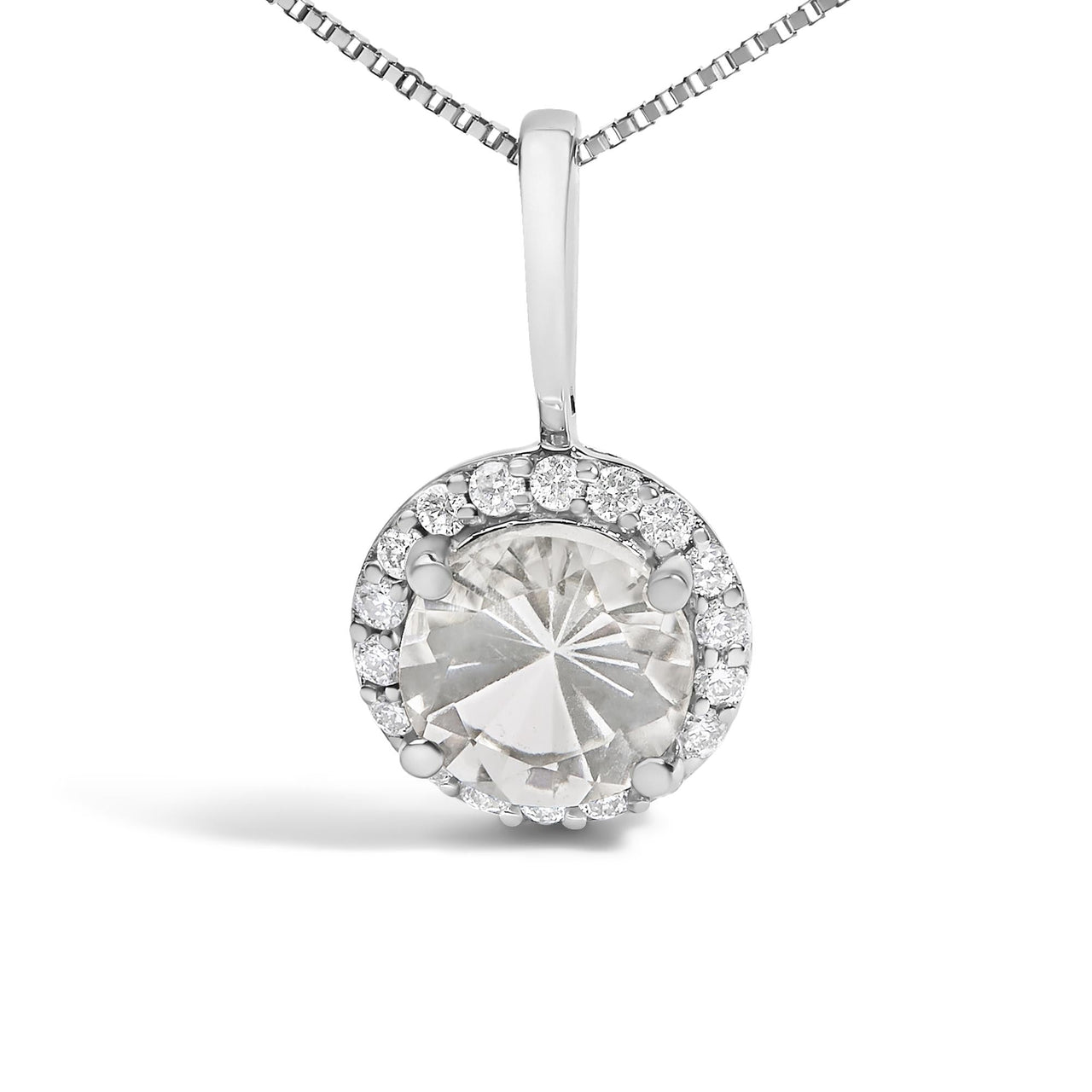 10K Gold Gemstone and 1/10 Cttw Diamond Accent Halo Pendant Necklace