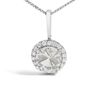 10K Gold Gemstone and 1/10 Cttw Diamond Accent Halo Pendant Necklace