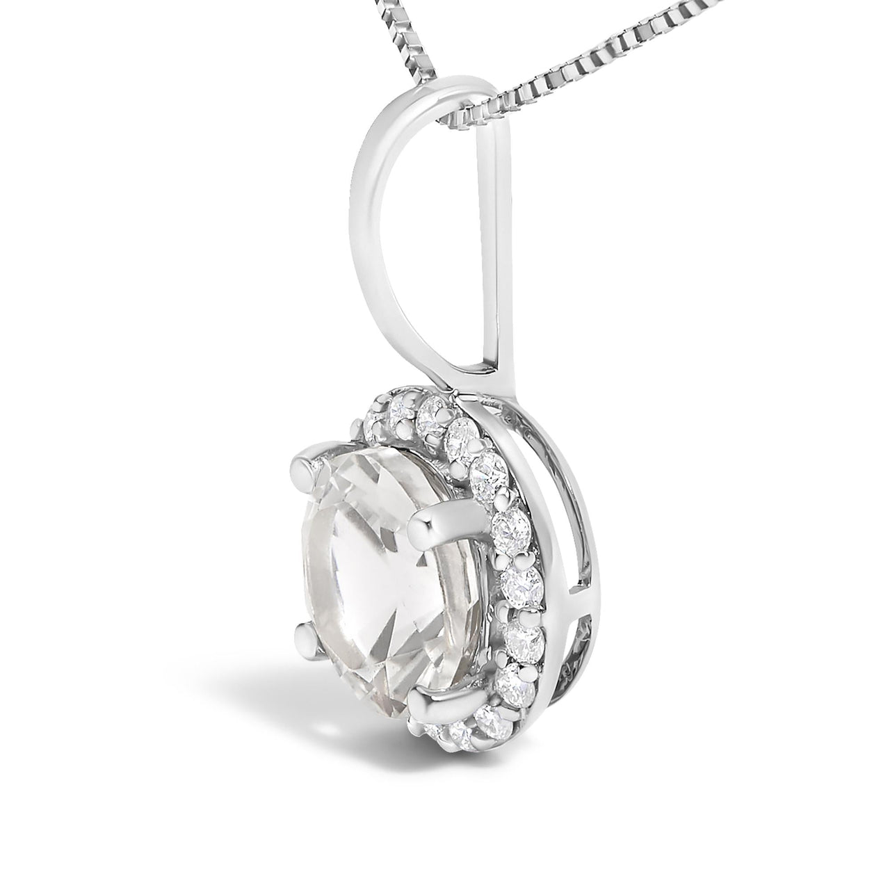 10K Gold Gemstone and 1/10 Cttw Diamond Accent Halo Pendant Necklace