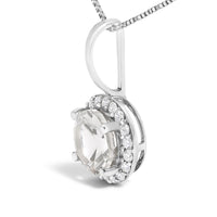 10K Gold Gemstone and 1/10 Cttw Diamond Accent Halo Pendant Necklace