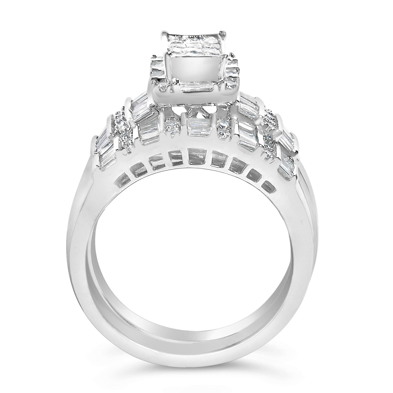 Sterling Silver 1.0 Cttw Diamond Composite Head Bridal Engagement Ring Set