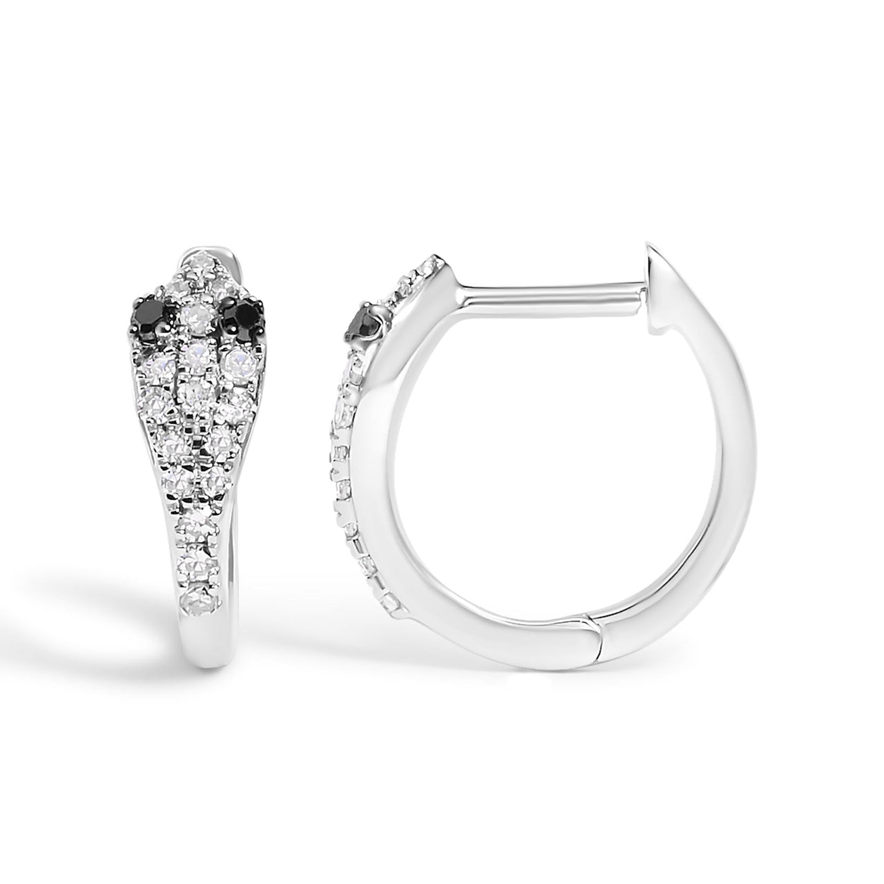 10K White Gold 1/5 Cttw Diamond Snake Eyes Huggy Hoop Earrings
