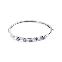14K Gold Alternating Trillion Tanzanite and 1/3 Cttw Diamond Bangle Bracelet - Size 7