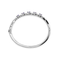 14K Gold Alternating Trillion Tanzanite and 1/3 Cttw Diamond Bangle Bracelet - Size 7