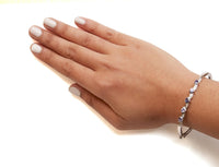 14K Gold Alternating Trillion Tanzanite and 1/3 Cttw Diamond Bangle Bracelet - Size 7