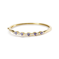 14K Gold Alternating Trillion Tanzanite and 1/3 Cttw Diamond Bangle Bracelet - Size 7