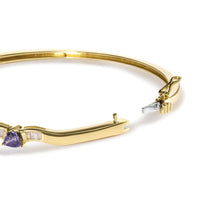14K Gold Alternating Trillion Tanzanite and 1/3 Cttw Diamond Bangle Bracelet - Size 7