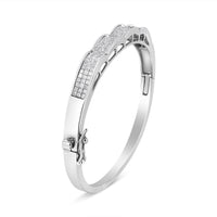 14K White Gold 3 1/3 Cttw Invisible Set Princess-Cut Diamond Wave Bangle Bracelet (H-I Color, SI1-SI2 Clarity) - Size 7