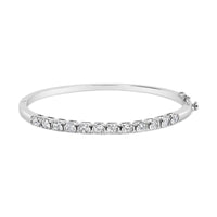 14K White Gold 1 7/8 Cttw Semi Bezel Set Diamond Floral Cluster Bangle Bracelet (H-I Color, SI1-SI2 Clarity) - Fits wrists up to 7.25