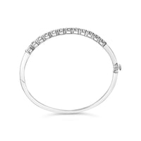 14K White Gold 1 7/8 Cttw Semi Bezel Set Diamond Floral Cluster Bangle Bracelet (H-I Color, SI1-SI2 Clarity) - Fits wrists up to 7.25