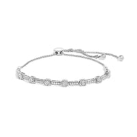 .925 Sterling Silver 1/4 Cttw Diamond Art Deco Milgrain Square Station & Bar Style Adjustable Bolo 6