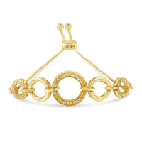 14K Yellow Gold Plated .925 Sterling Silver 1/10 Cttw Diamond Infinity Loop Adjustable Bolo Tennis Bracelet