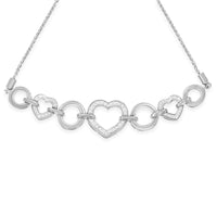 .925 Sterling Silver 1/10 Cttw Round-Cut Diamond Heart-Link Adjustable Bolo Bracelet ( H-I Color, I2-I3 Clarity) - 6