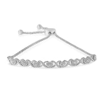 .925 Sterling Silver 1/10 Cttw Diamond Heart and X-Link 6”-9” Adjustable Bolo Bracelet (H-I Color, I2-I3 Clarity)