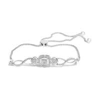 Sterling Silver Diamond Double Heart Bolo Bracelet (0.1 cttw, H-I Color, I2-I3 Clarity)