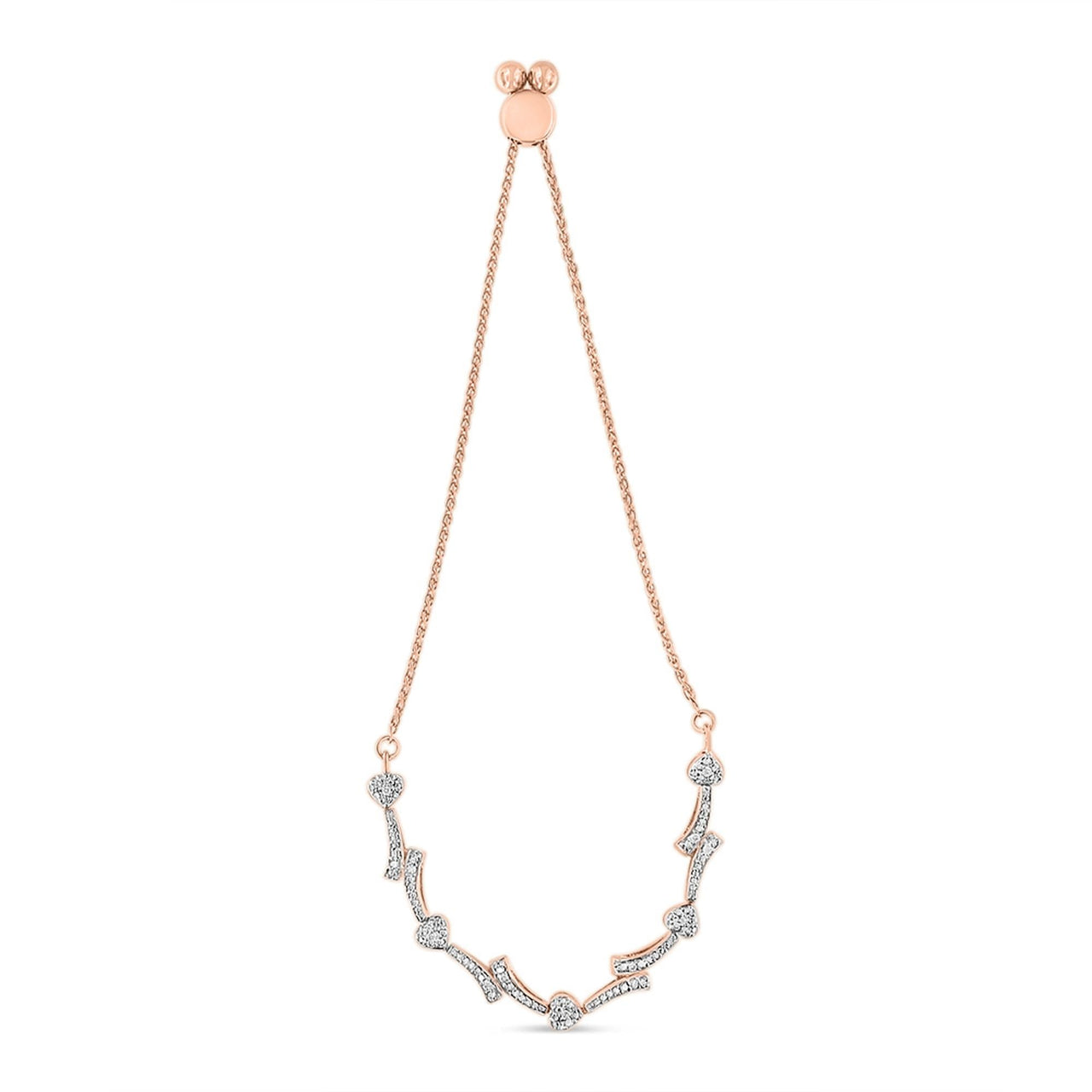 .925 Sterling Silver Diamond Accent Heart and Wave Link Bolo Bracelet (I-J Color, I2-I3 Clarity) - 6" to 9" Adjustable