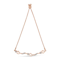 .925 Sterling Silver 1/10 Cttw Diamond Wave and Hearts 4”-10” Adjustable Bolo Bracelet (I-J Color, I3 Clarity)