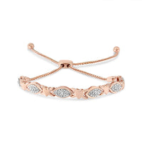 .925 Sterling Silver Diamond Accent Alternating Marquise Shape and Heart Links Bolo Bracelet (I-J Color, I3 Clarity) - Adjustable 6