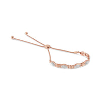 .925 Sterling Silver Diamond Accent Alternating Marquise Shape and Heart Links Bolo Bracelet (I-J Color, I3 Clarity) - Adjustable 6