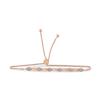 .925 Sterling Silver Diamond Accent Alternating Marquise Shape and Heart Links Bolo Bracelet (I-J Color, I3 Clarity) - Adjustable 6