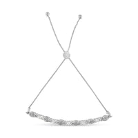 .925 Sterling Silver Diamond Accent Alternating Marquise Shape and Heart Links Bolo Bracelet (I-J Color, I3 Clarity) - Adjustable 6