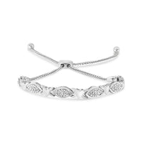 .925 Sterling Silver Diamond Accent Alternating Marquise Shape and Heart Links Bolo Bracelet (I-J Color, I3 Clarity) - Adjustable 6