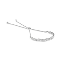 .925 Sterling Silver Diamond Accent Alternating Marquise Shape and Heart Links Bolo Bracelet (I-J Color, I3 Clarity) - Adjustable 6