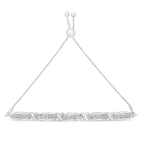 Round-Cut Diamond X & Tapered Bar Miracle-Set Bolo Bracelet (I-J Color, I3 Clarity) - .925 Sterling Silver
