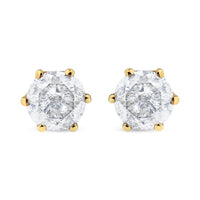AGS Certified 2.00 Cttw Round Brilliant-Cut Diamond 14K Yellow Gold 6-Prong-Set Solitaire Stud Earrings with Screw Backs (J-K Color, I1-I2 Clarity)