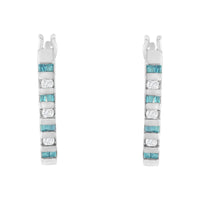 10k White Gold Treated Blue Diamond Hoop Earrings (0.25 cttw, I-J Color, I2-I3 Clarity)