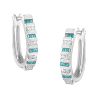 10k White Gold Round and Blue Baguette Diamond Hoop Earrings (0.50 cttw, I-J Color, I2-I3 Clarity)