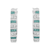 10k White Gold Round and Blue Baguette Diamond Hoop Earrings (0.50 cttw, I-J Color, I2-I3 Clarity)