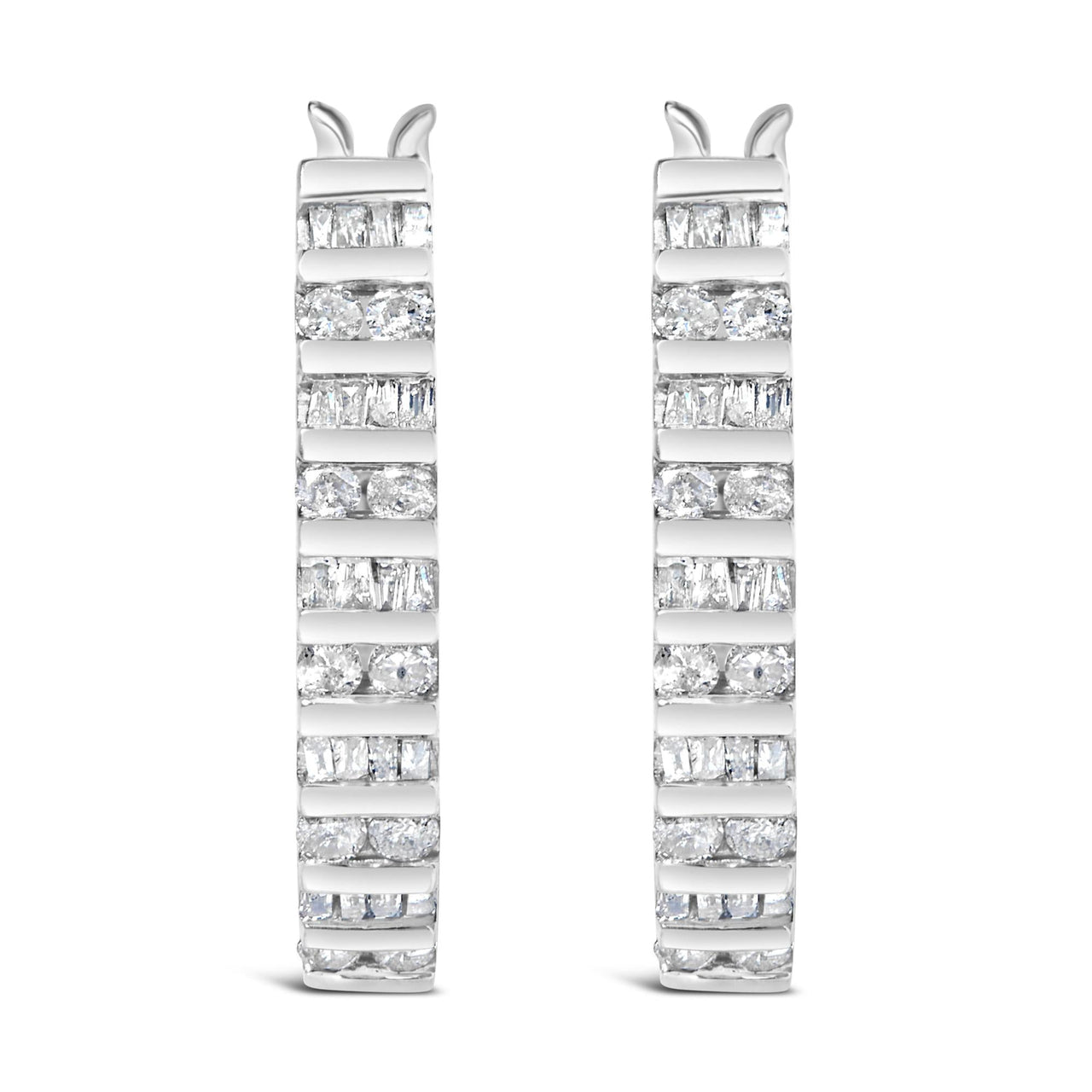 10K Yellow Gold 1.0 Cttw Alternating  Diamond "U" Hoop Earrings (I-J Color, I2-I3 Clarity)