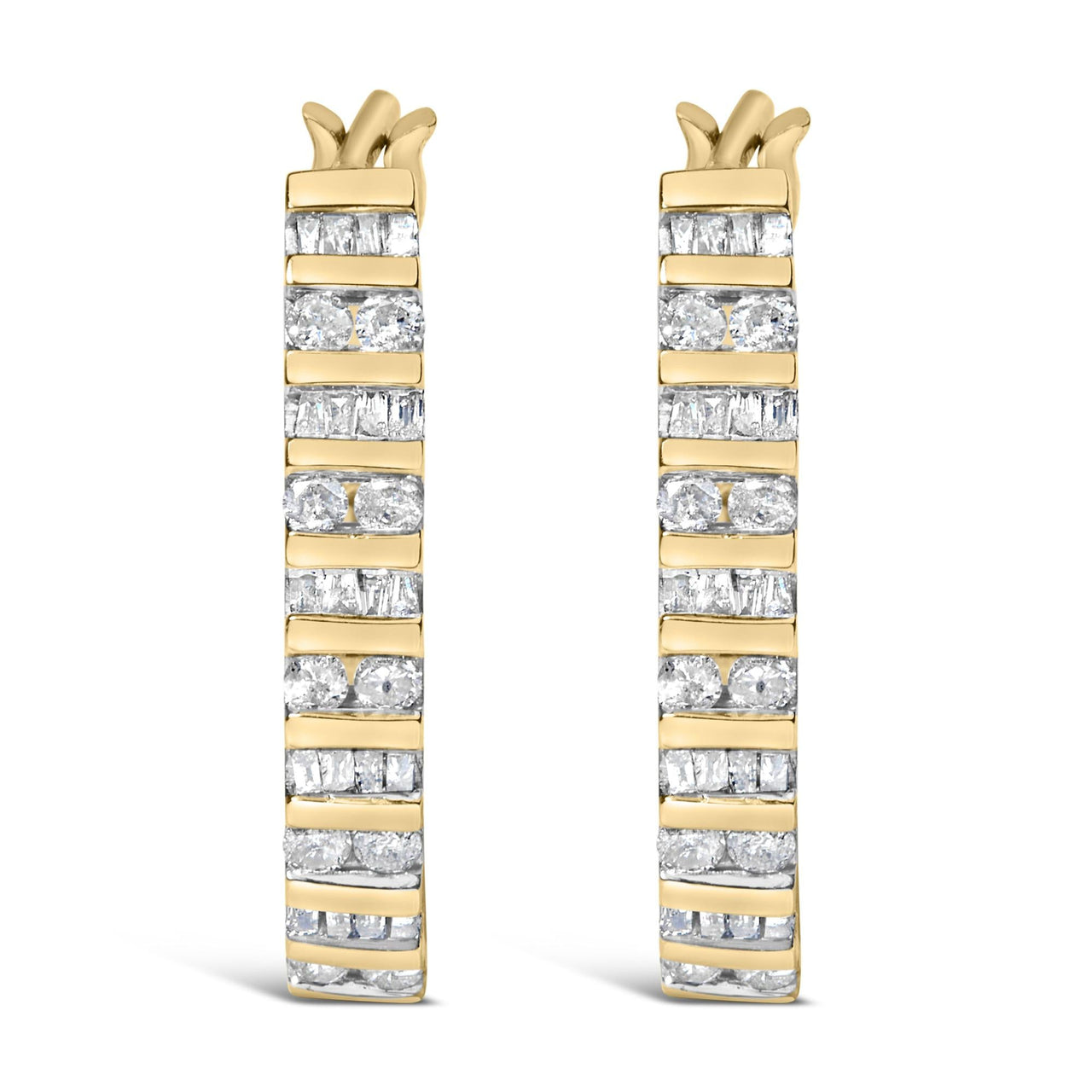 10K Yellow Gold 1.0 Cttw Alternating  Diamond "U" Hoop Earrings (I-J Color, I2-I3 Clarity)