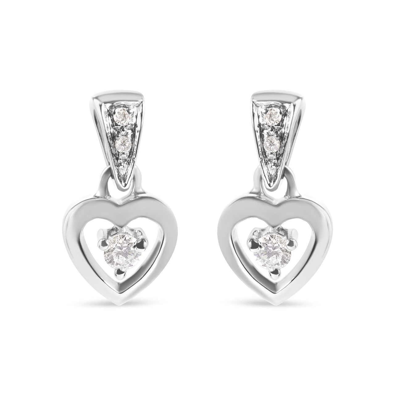 14K White Gold 1/6 Cttw Diamond Dangle Heart Stud Earrings (H-I, SI2-I1)