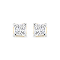 AGS Certified Princess-Cut Square Diamond 4-Prong Solitaire Stud Earrings in 14K Gold (J-K Color, I1-I2 Clarity)