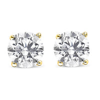 14K Yellow Gold Plated .925 Sterling Silver 1/2 Cttw Round Brilliant-Cut Diamond Classic 4-Prong Stud Earrings (I-J Color, I2-I3 Clarity)