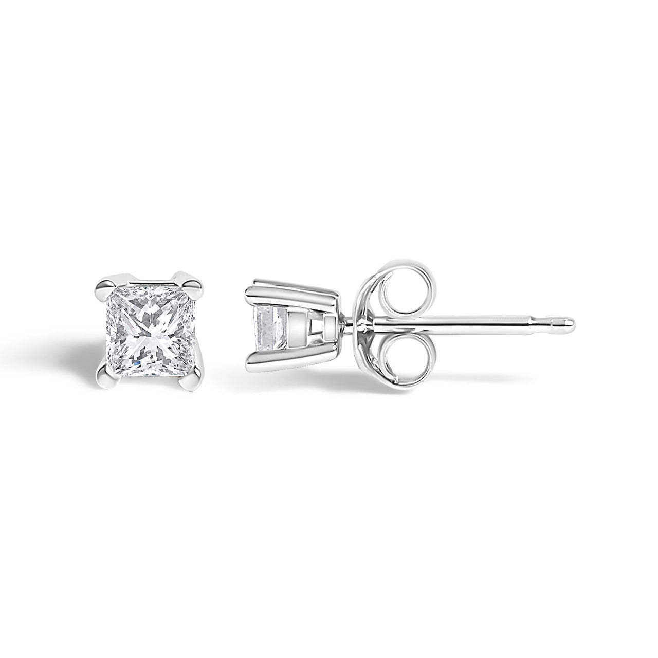 14K White Gold Princess Cut Lab-Grown Diamond Solitaire Stud Earrings (F-G Color, VS2-SI1 Clarity)