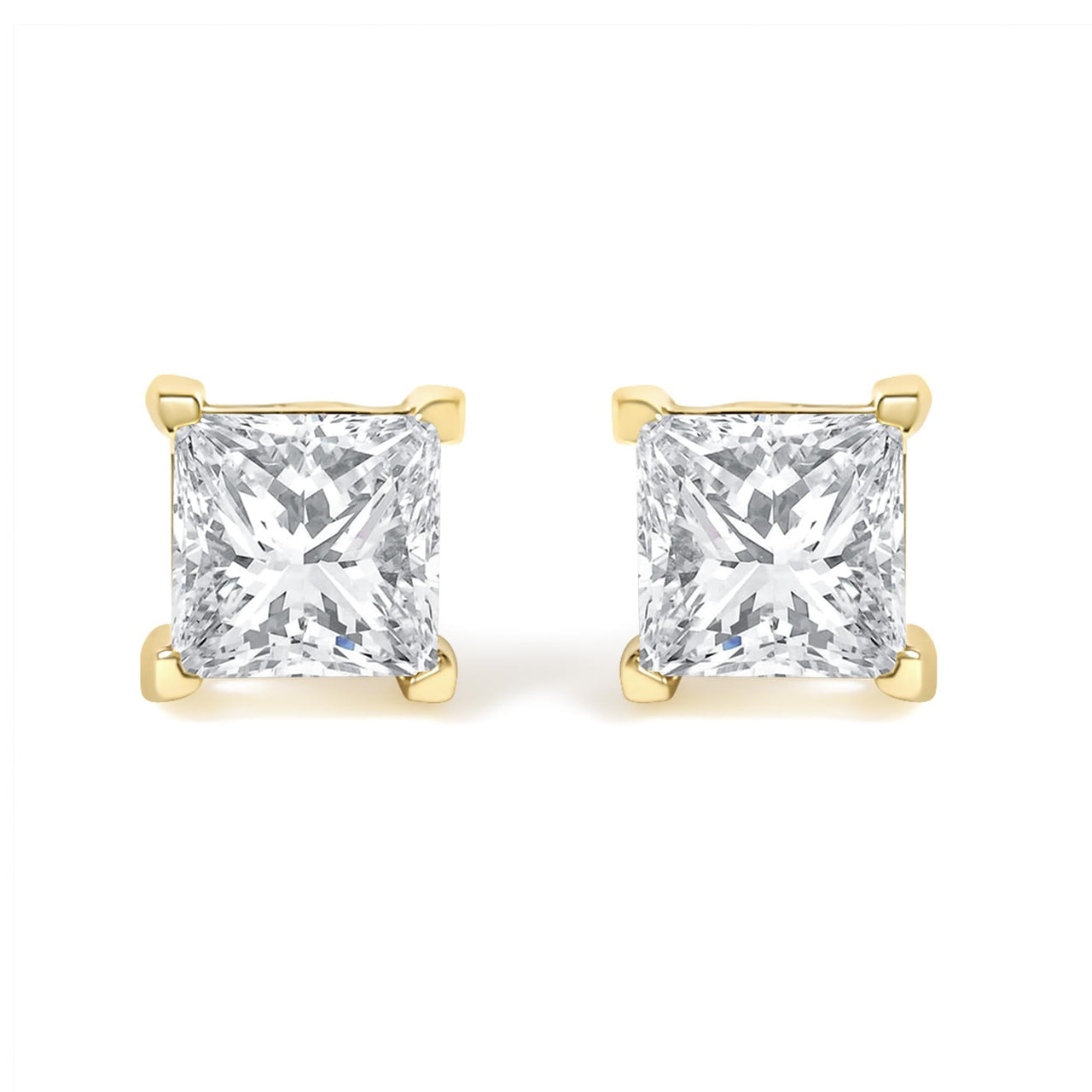 IGI Certified 14k Yellow Gold 4-Prong Set Princess-Cut Solitaire Diamond Push Back Stud Earrings (L-M Color, I1-I2 Clarity)