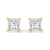 IGI Certified 14k Yellow Gold 4-Prong Set Princess-Cut Solitaire Diamond Push Back Stud Earrings (L-M Color, I1-I2 Clarity)