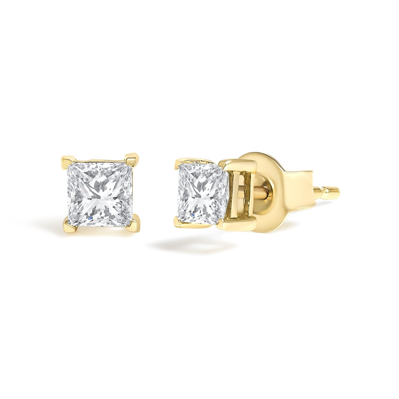 AGS Certified Princess-Cut Square Diamond 4-Prong Solitaire Stud Earrings in 14K Gold (N-O Color, SI2-I1 Clarity)